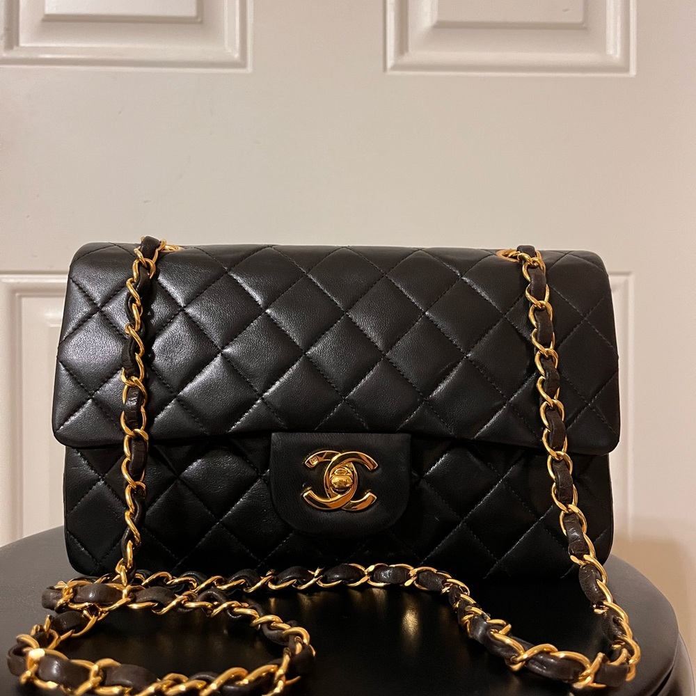 Chanel Vintage Classic Flap, size Small, Black lambskin with 24K hardware